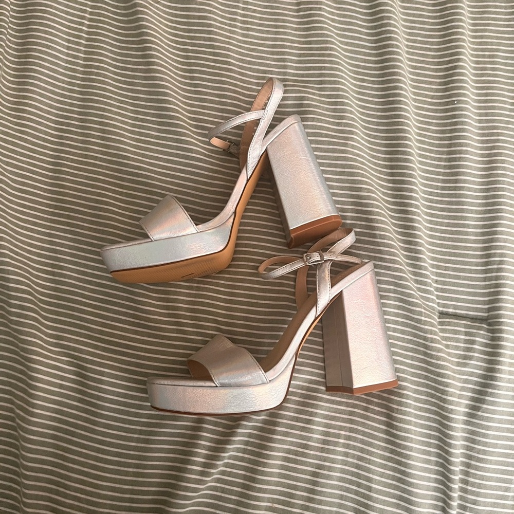 BP Silver Platform Heels with Chunky Block Heel